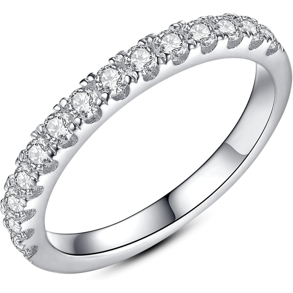 💫 Women White Eternity Engagement Ring Sterling 18K Plated Stackable Jewelry